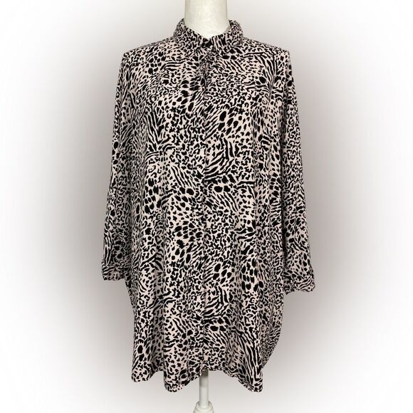 ASOS Design Top Women’s 16 Pink Animal Print Oversized Tunic Dolman Sleeve - Picture 1 of 7